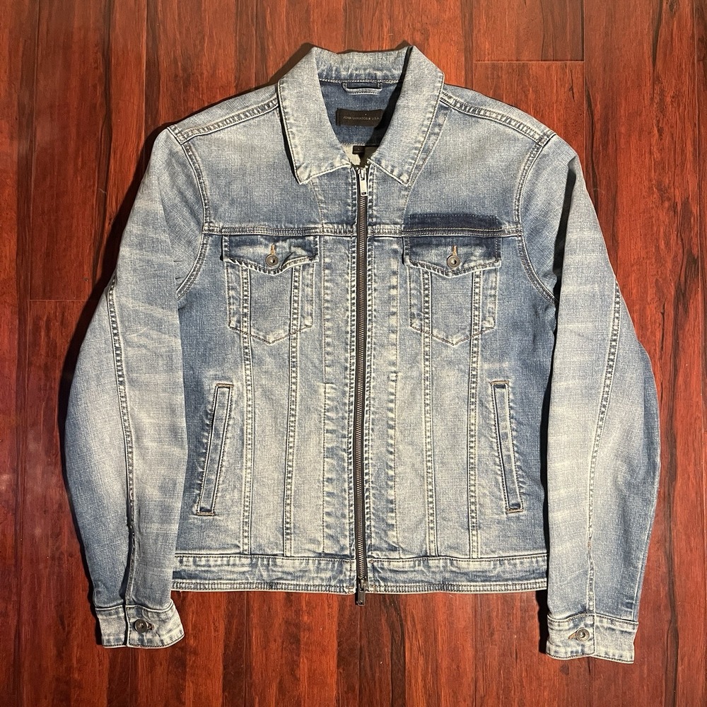 John Varvatos Star USA Mason Full Zip Denim Trucker Jacket Blue Large MSRP $398